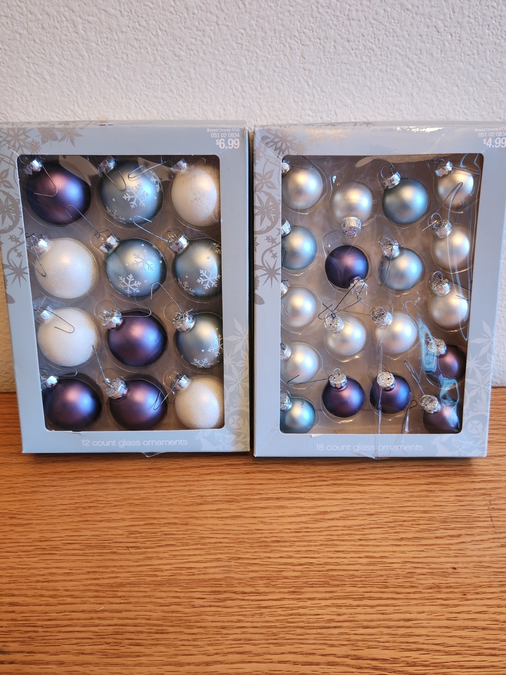 2006 Glass Christmas Holiday Ornament Set - Silver, Purple, White